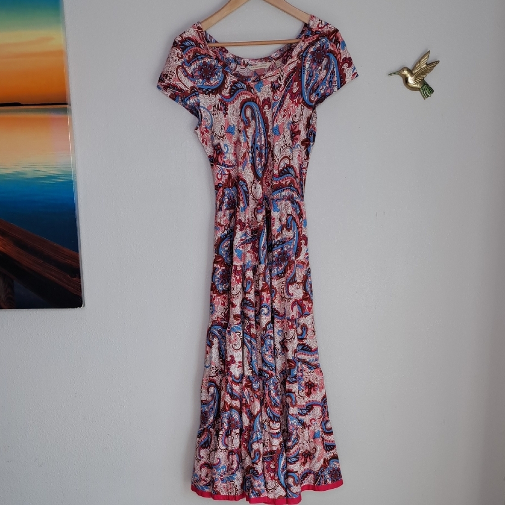 Soft Surroundings Paisley Boho Cottagecore Floral Midi Dress XS Oversized